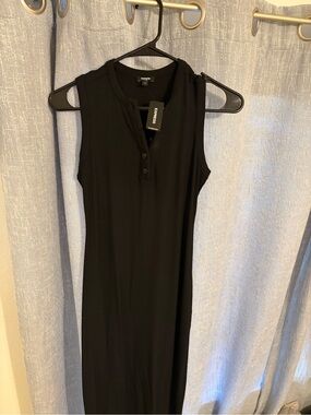 Express Black Ribbed Long Sleeve Henley Tank Dress XS